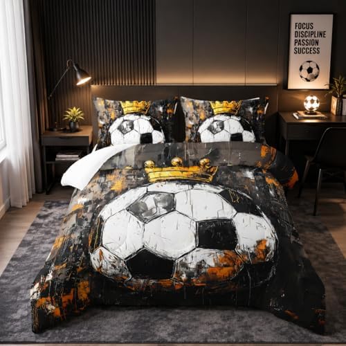 Nttopship Soccer Comforter Set Full Size,Soccer Sport Print Bedding Set 3 Pcs Bed in A Bag for Youth and Adults,Soft Microfiber All Season Football Printed Themed Bedroom with 2 Pillowcases