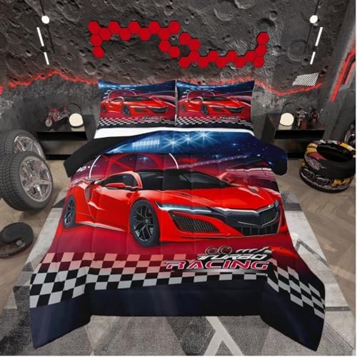 Feelyou Ombre Racing Car Bedding Set Queen Size for Boys Girls