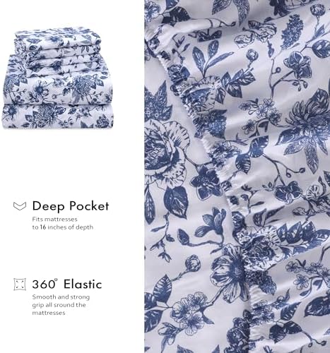 RUVANTI 100% Cotton Twin Sheets, Percale Weave Twin Sheet Set, Wild Flower