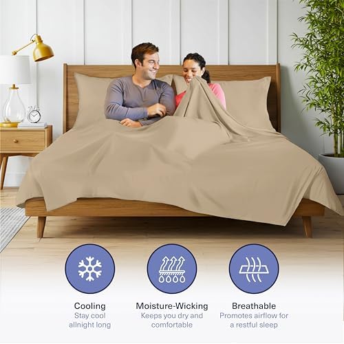 Kickoff Viscose Bamboo Sheets Split King Size 5-pc 100% Organic Bamboo Viscose Bed Cooling Sheets Split King Size Set Cool Bedding for hot Sleepers Sheet Set - Gift Ready Packaging (Sand, SK)
