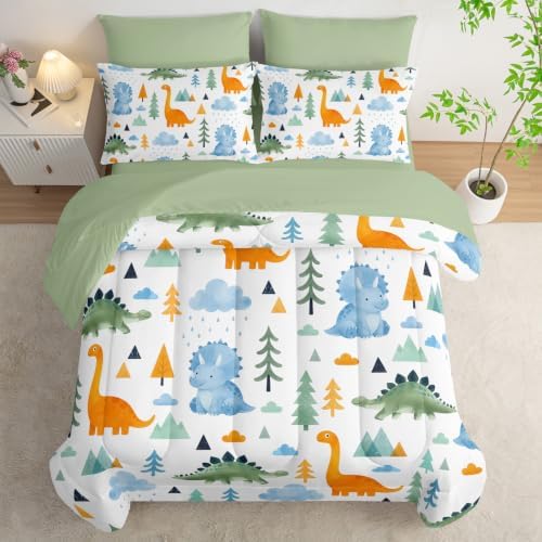 HOSIMA Kids Watercolor Dinosaur Bed in a Bag 7 Pieces Bedding Set Full.