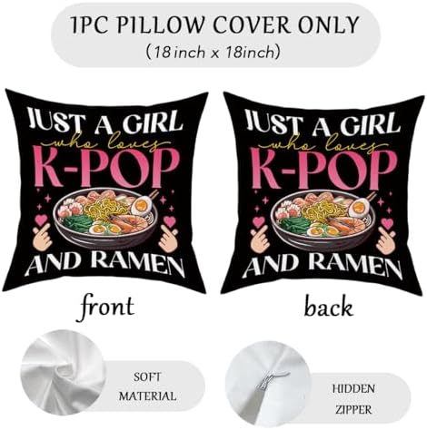 K-pop Decor, Just a Girl Who Loves K-pop Room Decor, K-pop Gifts Pillow Cover Rustic Anime Lovers Throw Girls for Room Home Girl Bedroom Decoration Gifts