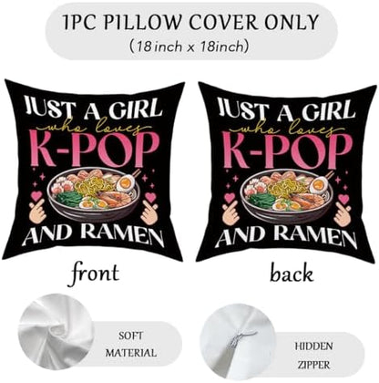 K-pop Decor, Just a Girl Who Loves K-pop Room Decor, K-pop Gifts Pillow Cover Rustic Anime Lovers Throw Girls for Room Home Girl Bedroom Decoration Gifts