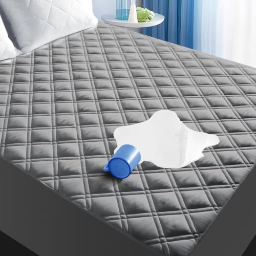 Cal King Mattress Protector Waterproof, Fitted Deep Pocket 8"-21", Gray