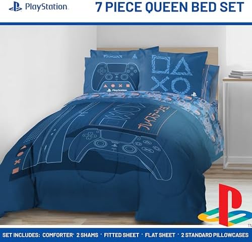 Jay Franco Kids Bed Set, Blue, PlayStation, 7 Piece Queen
