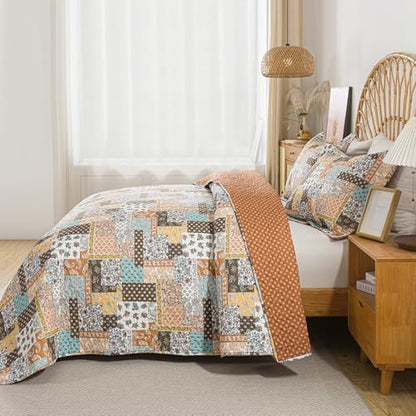 HoneiLife Queen Size Quilt Set - 3 Piece Microfiber Quilts Reversible Bedspreads Patchwork Coverlets Paisley Bedding Set for Queen Beds