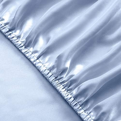 SiinvdaBZX 4Pcs Extra Deep Pocket Satin Sheet Set Queen Size, Baby Blue