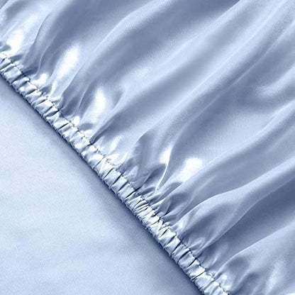 SiinvdaBZX 4Pcs Extra Deep Pocket Satin Sheet Set Queen Size, Baby Blue