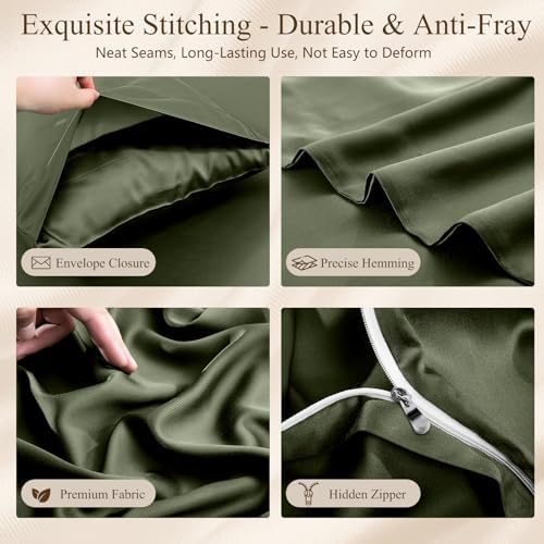 King Duvet Cover Set 3 Pieces, 100% Organic Viscose derived from Bamboo, Luxuriously Soft & Cooling, 1 Duvet Cover and 2 Pillowcases, 104" x 90"(King, Olive Green)