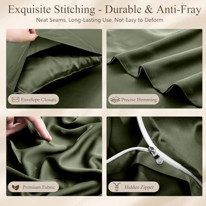 King Duvet Cover Set 3 Pieces, 100% Organic Viscose derived from Bamboo, Luxuriously Soft & Cooling, 1 Duvet Cover and 2 Pillowcases, 104" x 90"(King, Olive Green)