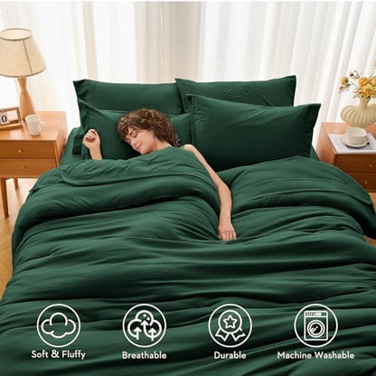 MUXHOMO 7 Pieces Oversized King Comforter Set, Soft Bed in a Bag Oversized King Size, All Season Bedding Set with Comforter, Flat Sheet, Fitted Sheet, Pillowcases & Shams, Dark Emerald Green