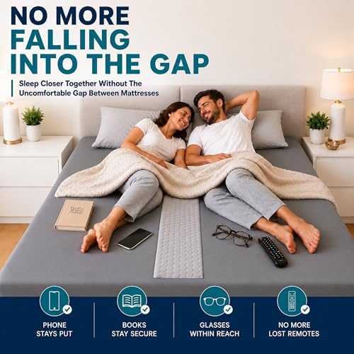 3-in-1 Split King Gap Filler for Adjustable Bed, Gray, 79"x79"