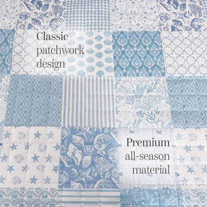 King Quilt Set-3 Pieces Soft Bedding Lightweight Floral Patchwork Coverlet