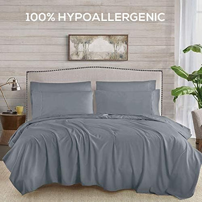 Mueller UltraTemp 6 PC Queen Sheet Set - Ultra-Soft Luxury Series, Cooling & Breathable Hotel Luxury Bed Sheets, Deep Pocket Wrinkle-Free Oeko-TEX, Light Gray