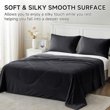HOMFINE Cooling Comforter Japanese Double-Sided Cold Tech Fabric Cooling Blanket for Night Sweats Hot Sleepers, Q-Max 0.45 Soft Breathable Silky Smooth Lightweight Black Summer Comforter King