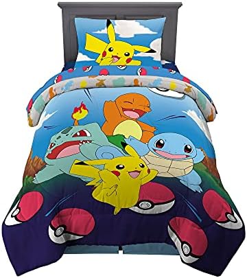 Franco Kids Bedding Super Soft Comforter and Sheet Set, 4 Piece Twin Size, Pokemon (Prints May vary)