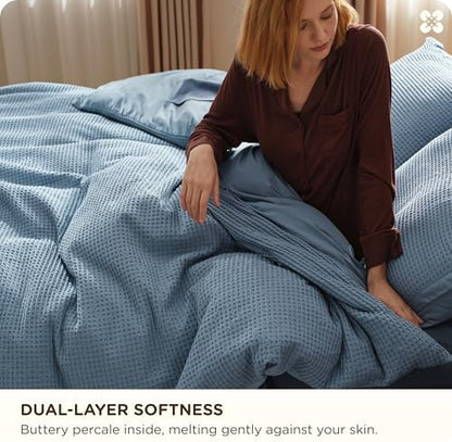 Bedsure PureWoven 3 Pieces 100% Cotton Waffle Weave Duvet Cover Set, King