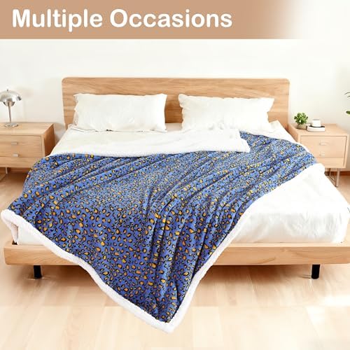 Electric Heated Blanket Full Size 72"×84" with 9 Heating Levels & 1-10Hs Auto Off, Plush Sherpa, Energy Efficient, Machine Washable, for Couch & Bed, Gifts for Grandma Leopard Print Blue & Yellow
