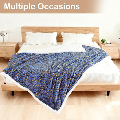 Electric Heated Blanket Full Size 72"×84" with 9 Heating Levels & 1-10Hs Auto Off, Plush Sherpa, Energy Efficient, Machine Washable, for Couch & Bed, Gifts for Grandma Leopard Print Blue & Yellow