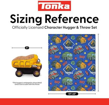Northwest Hasbro Tonka Sketched Hugger Pillow & Silk Touch Throw Blanket Set, 50x60 Inch Blanket and 11 Inch Plushie