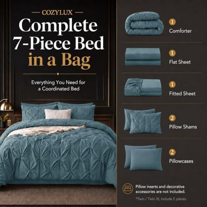 CozyLux Oversized King Comforter Set Mineral Blue, 7 Pieces Bed in a Bag