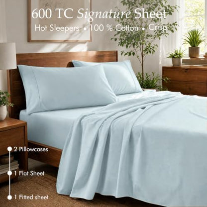Threadmill 600 Thread Count Cotton Full Sheet Set, Sateen, Blue, 4-Piece