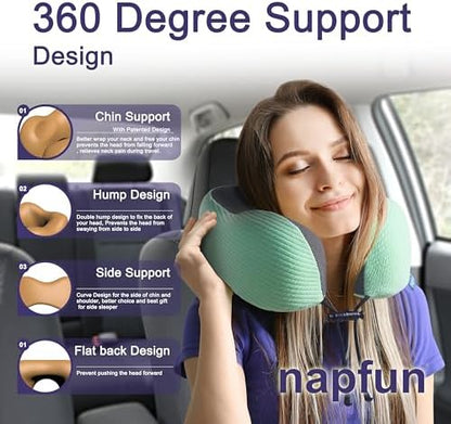 napfun Neck Pillow for Travel, Memory Foam Airplane Pillow, Turquoise