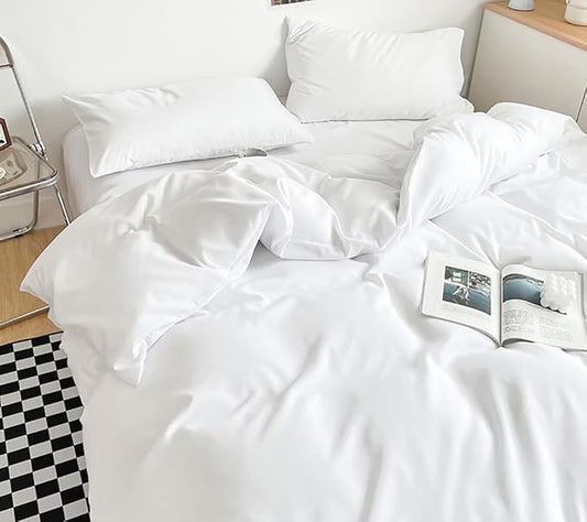 Houseri Fluffy Plain White Bedding Comforter Set - Queen Size Puffy Lightweight Soft Solid Color Bed Quilts - Cozy Women Men Girls Boys Pure White Hotel Dorm Comforter Set