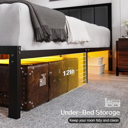 OLEVS Queen Bed Frame with Headboard, Smart LED & Charging Station