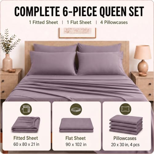CozyLux Queen Sheet Set 6-Piece, 21-Inch Deep Pocket, Soft Brushed Feel