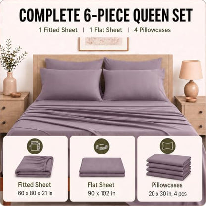 CozyLux Queen Sheet Set 6-Piece, 21-Inch Deep Pocket, Soft Brushed Feel