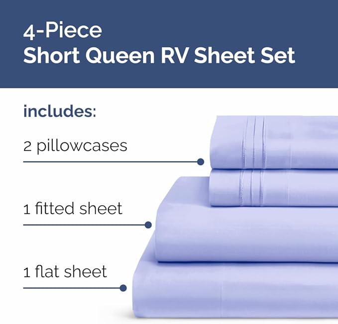 Short Queen Size 4 Piece Sheet Set - RV Short Queen, Soft, Breathable & Cooling Bed Sheets Set with Deep Pockets - Hotel Luxury Bedding for Women, Men, Kids, Teens, Boys & Girls - Oeko-Tex - Lavender