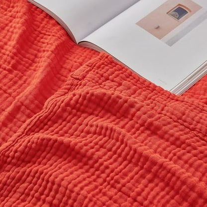 EMME Muslin Blankets for Adults Throw Blanket for Couch Breathable Gauze Soft Lightweight Airy Orange Rust Queen 90" x 90"