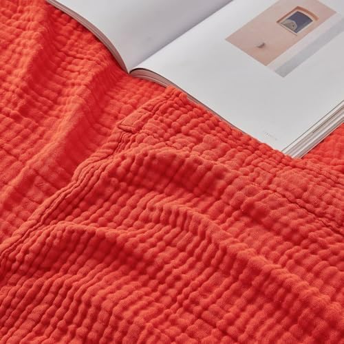 EMME Muslin Blankets for Adults Throw Blanket for Couch Breathable Gauze Soft Lightweight Airy Orange Rust Twin XL 66" x 90"
