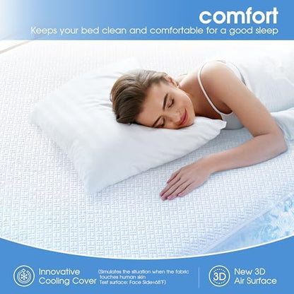 Cooling Waterproof Mattress Protector Twin Size, Mattress Cover 3D Air Fabric Mattress Pad Cover Smooth Soft Breathable Noiseless, 8''-21'' Deep Pocket