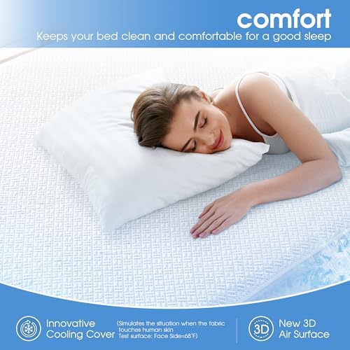 Cooling Waterproof Mattress Protector King Size, Mattress Cover 3D Air Fabric Mattress Pad Cover Smooth Soft Breathable Noiseless, 8''-21'' Deep Pocket