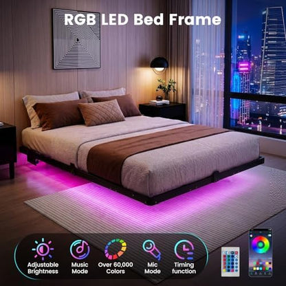 Liians Full Floating Bed Frame with Smart LED Lights, USB Charging Station