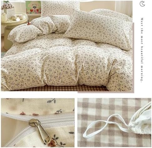 VM VOUGEMARKET Girls Duvet Cover Set Twin Soft Lightweight Muslin Cotton Floral Duvet Cover with 2 Pillowcases Vintage Botanical Bedding Comforter Cover with Zipper Ties