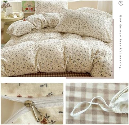 VM VOUGEMARKET Girls Duvet Cover Set Twin Soft Lightweight Muslin Cotton Floral Duvet Cover with 2 Pillowcases Vintage Botanical Bedding Comforter Cover with Zipper Ties