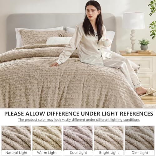 Homelike Moment Fluffy Twin Size Comforter Set, Beige Warm Fleece Comforter Twin Bed Set for Winter