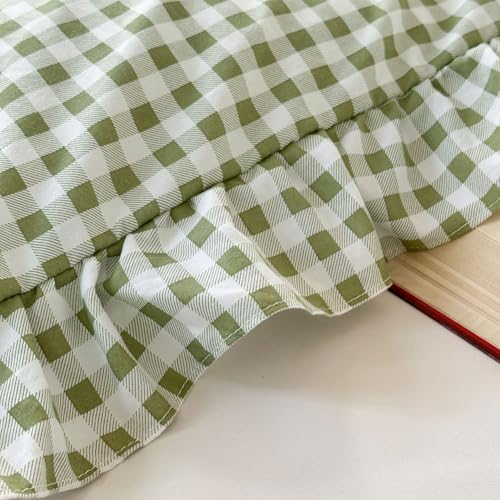 NSNLGSGC Sage Green Gingham Ruffle Queen Duvet Cover