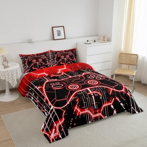 Feelyou Kids Red Gamer Comforter Set Queen Size for Boys Girls