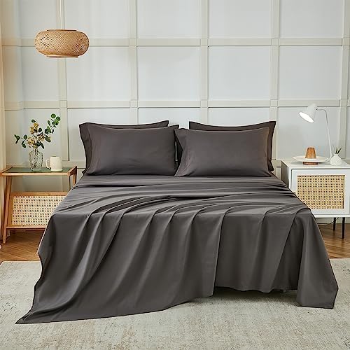 ILAVANDE King Size Sheets Set 6 Piece,Hotel Luxury Super Soft 1800 Series Microfiber Grey Bed Sheets King Set-Wrinkle Free & Breathable-14 Deep Pocket Sheets for King Size Bed(King,Neutral Grey)