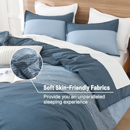 Litanika Haze Blue Super King Plus Comforter Set - 3 Pieces Stripe Bed Set