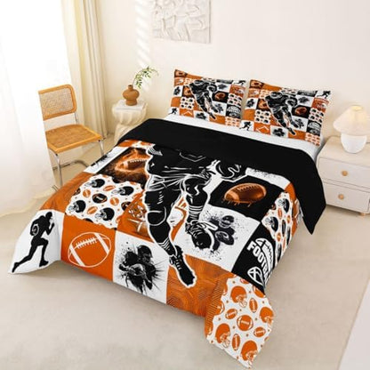 Erosebridal Sports Geometric Kids Bedding | Football Full Comforter Sets,Rugby Comforter Cool Sports Game Duvet Insert with 2 Pillow Cases