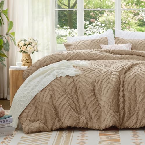 BEDELITE Boho Comforter Set Queen - Tufted Boho Bedding Set, Khaki