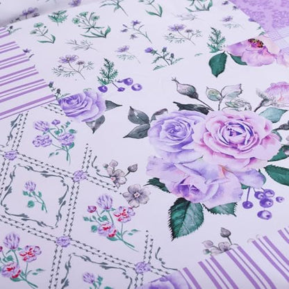 YIKUSH Purple Floral Queen Comforter Set, Soft Lightweight All Season Bedding Set for Women Girls, Cozy Cottagecore Botanical Comforter Queen Size with 2 Pillow Shams, Breathable Floral Bed Set