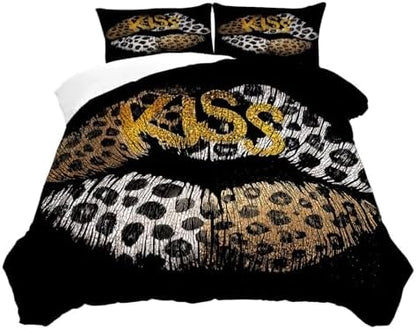 Leopard Lip Bedding King Black Cheetah Comforter for Women