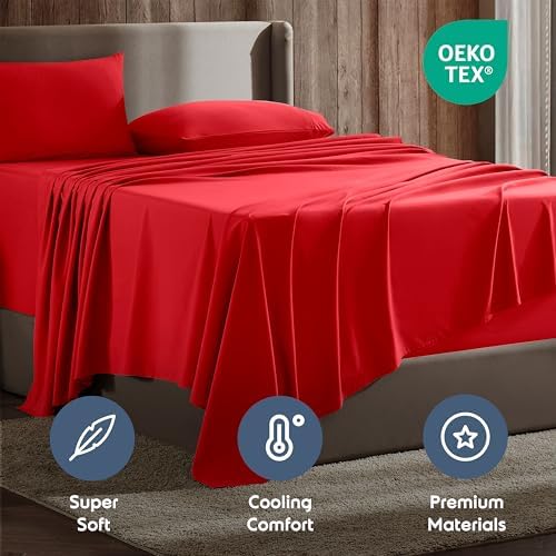 Nestl Queen Sheet Set - Bed Sheets - Red - 4-Piece Deep Pocket
