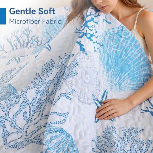 weigelia Coastal Quilt Bedding Set Queen Size, Lightweight Summer Bedspread